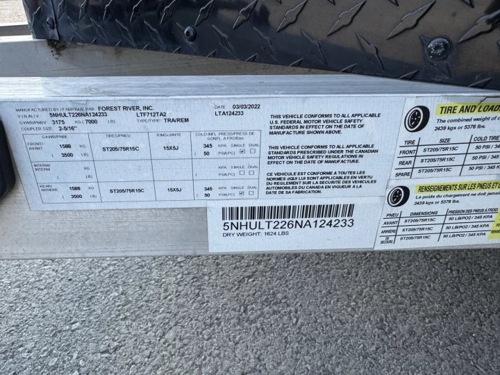 2022 LIGHTNING 7X12TA2 RAMP ARRIERE